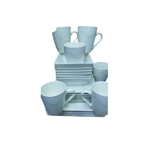 Set Of Ceramic Dinner Plates And Cups –White
