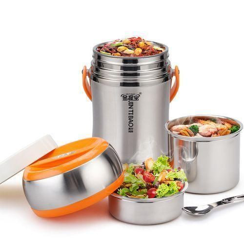 3Liters High Quality Double Jinbao Food Flask - Silver, Lids May Vary