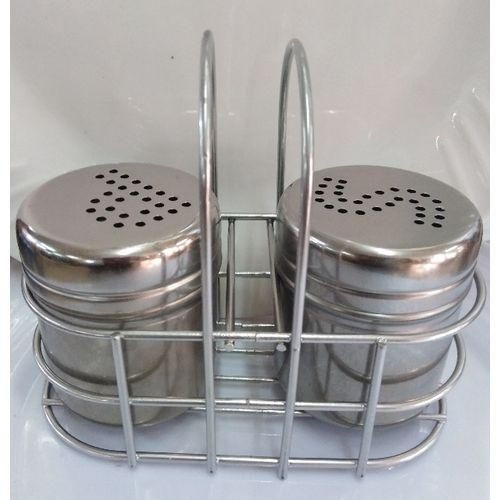 2 Piece Stainless Steel Salt Shakers - Silver