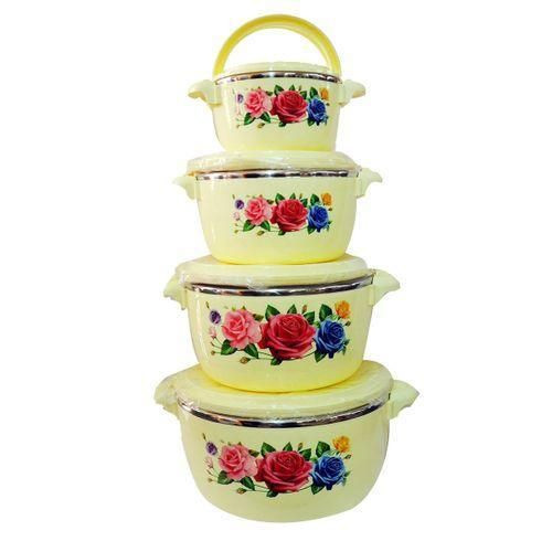Set Of 4 Flower Detailed Food Storage Dishes - Yellow