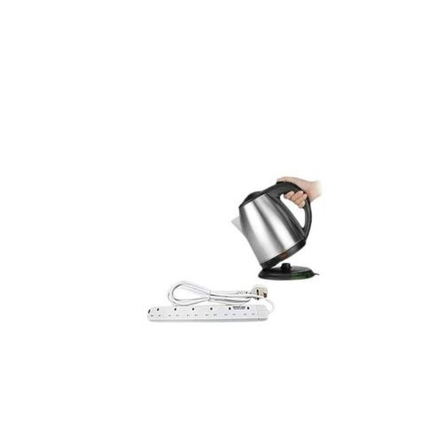 Electric Kettle 2 Litres & 6 Way Power King Extension Cable - Silver, White