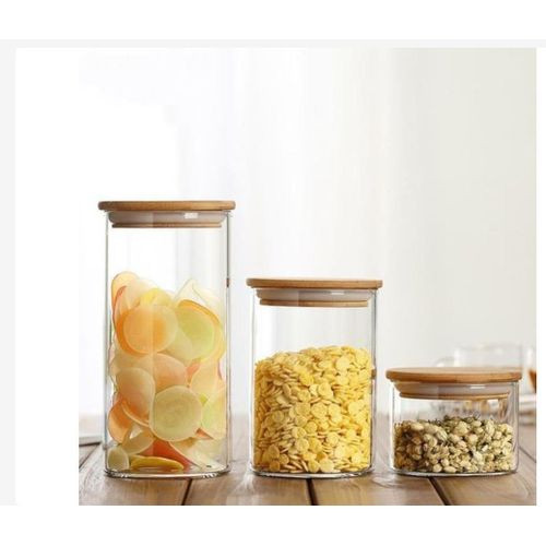 3 Pcs Sealed Jar Food Storage Containers For Pantry Tea Can Storage Pasta Containers Jars For Food Storage Oriental Capsule Airtight Cake Container Wood Cover Glass Seal. Transparent