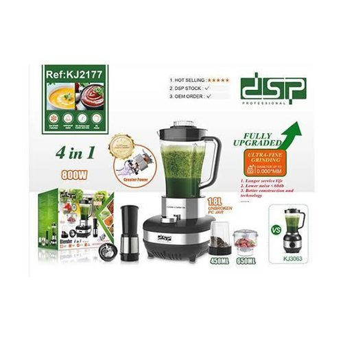 Dsp 4-in-1 Unbreakable Jar Food Processor Blender 800W - KJ2177 - Black
