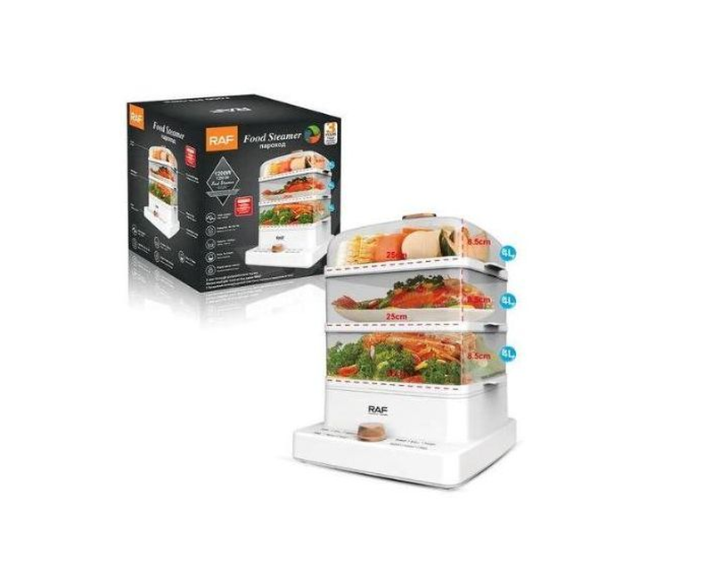 RAF 3 Tier Electric Food Cooking Steamer Pot With Display, Timer Fuction- Clear.