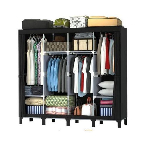 Foldable 4 Columns Clothes Bags Fabric Steel Frame Wadrobe Storage Organizer Closet