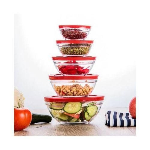 5pc Glass Cooking Bowls - Color Of Lid May Vary