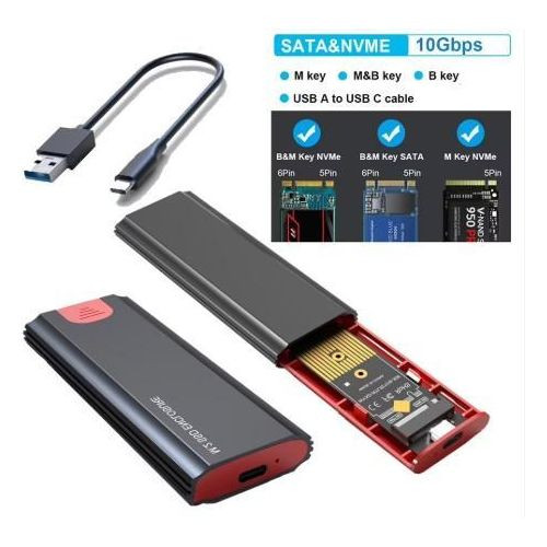 M2 SSD Case M.2 NVMe SATA SSD Enclosure Adapter 10Gbps USB 3.2 Gen2 USB C External Enclosure Supports M and B and B&M Keys