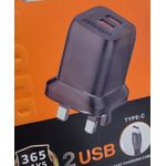 Amaya 3.1A 2ports Fast Charger With TYPE-C Fast Charging Cable- Black - White