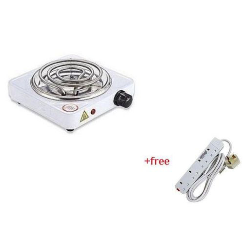 Single Coil Electric Hotplate 1000W Plus A Free 4 Way Extension- Black, White