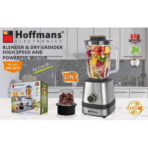 Hoffmans Blender & Dry Grinder High Speed & Powerful Motor HM-2076 - Silver