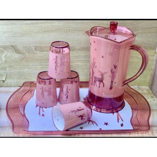 Glass Jug With Cups And A Tray - Pink