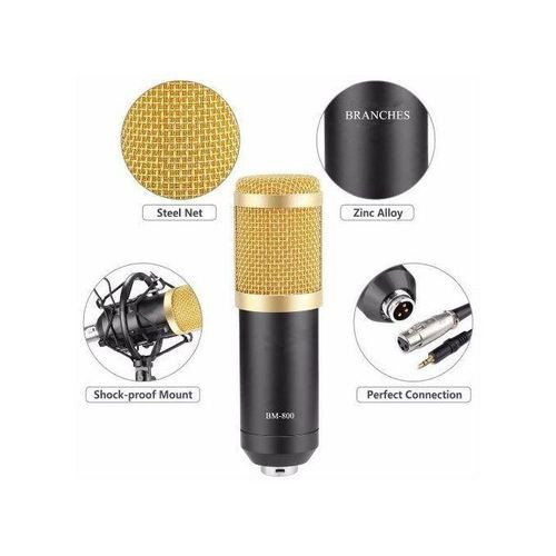 Microphone with V8 BM800 sound card kit, supporting capacitor, USB, Bluetooth, studio recording, professional karaoke - black