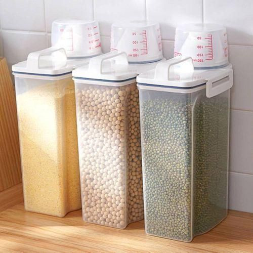 4 Pieces 2L Food Plastic Storage Grains Cereal Containers-Transparent