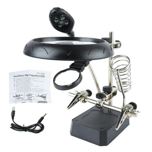 Magnifying Glass with Light and Stand, 10X Magnifying Lamp 2 in 1 LED Lighted Desk Magnifier with Light & Clamp -Black