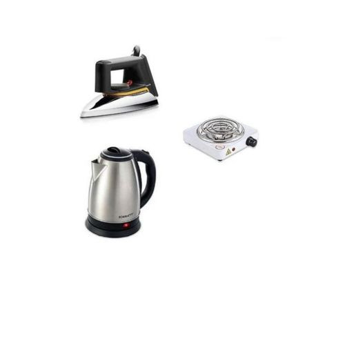 Original 2L Electric Kettle, Flat Iron & Single Coil Hotplate - Silver