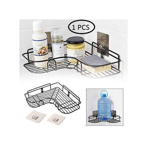 Self-Adhesive Metal Bathroom Kitchen Corner Rack Storage Shelves - Black