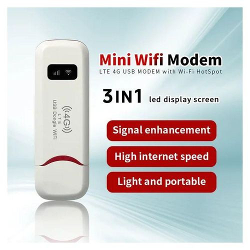 3 In 1 LTE 4G USB Modem Dongle With Wi-Fi Hotspot - Open To All SIM Cards- White