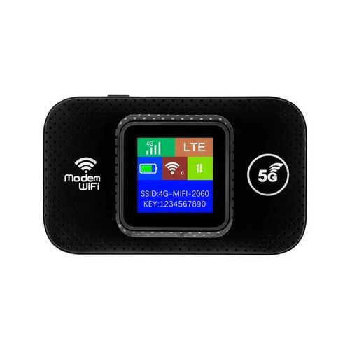 Portable 4G/5G MiFi Device With LCD Monitor- Open To All SIM Cards (Lyca,Airtel,MTN)- Black