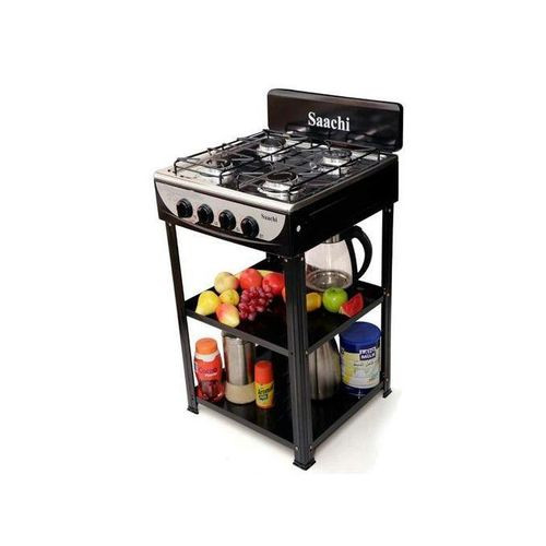 Saachi 4 Burner Gas Stove Cooker With 2 Shelves Stands - Black