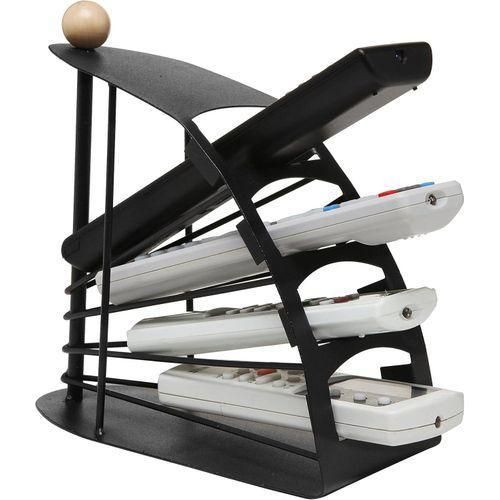 Black Metal Fan Design 4 Slot TV Remote Control Storage Organizer Caddy