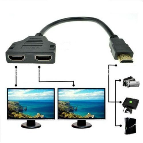 1080P HDMI Male to Dual HDMI Female 1 to 2 Way Splitter Cable Adapter - Black...