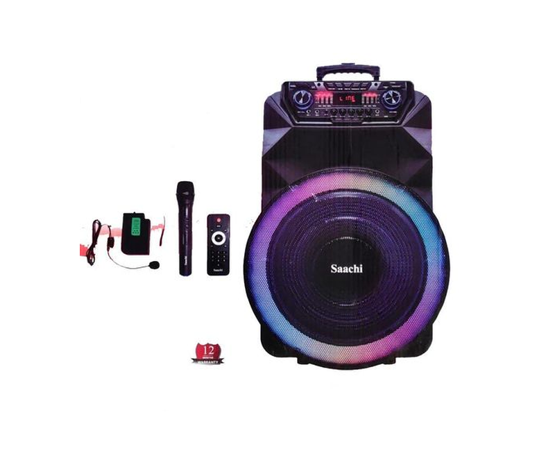 Saachi Rofessional Outdoor Trolly Speaker Bluetooth/TWS/FM/LED Bundle With Wireless Mic