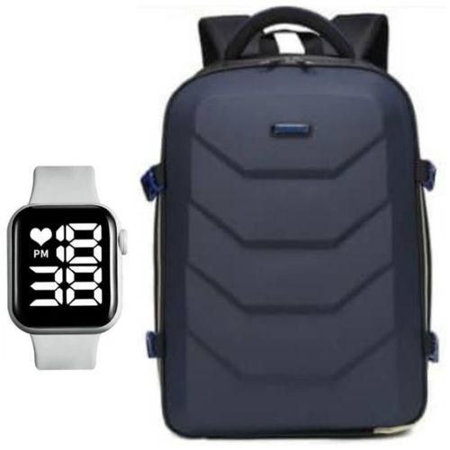 Genetic Hard Body Laptop Bag And Free Watch- Navy Blue, Black