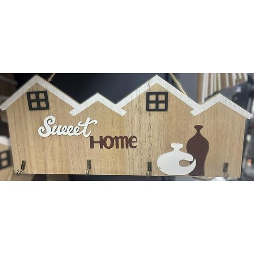 Decor "Sweet Home" Rustic Wooden House-Shaped Wall-Mounted Key Holder