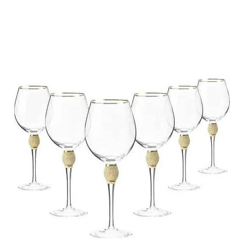 6 Pieces Set Of Exquisite Glassware Drinkware Wine Glasses With Stem Embellished With Crystals-Transparent