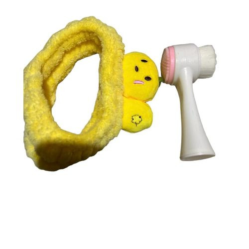 HeadBand With Face Scrubbing Brush- Yellow And White