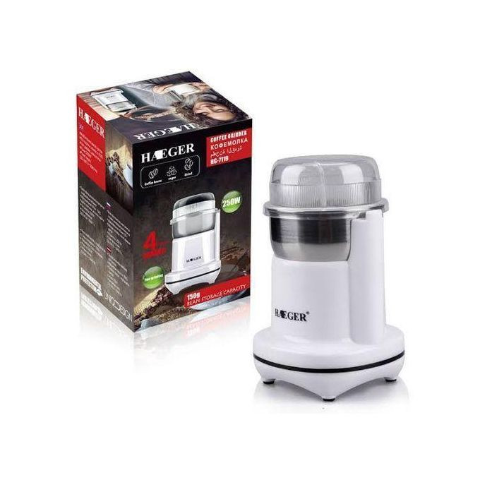 Haeger Fast Electric Coffee Spices Grinder With Sharp Blades-White