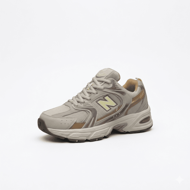 New Balance 530 in Beige/Tan and Light Blue (with yellow "N" logo) shoe  + Free kabaka birthday run kit