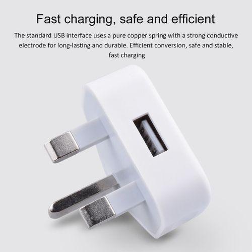 Universal UK Plug 3 Pin Wall Charger Adapter with 1USB Port Travel Charger - White