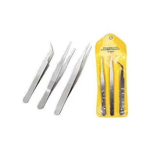 3-Piece Professional Precision Tweezers Set – High-Quality Stainless Steel – Anti-Magnetic & Non-Corrosive for Electronics, Mobile Repair, and Crafting