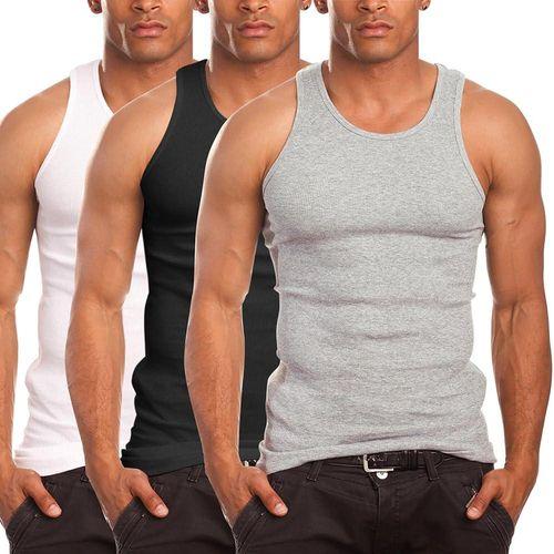 3-Pack Men’s Premium Cotton Vests – Classic Fit Undershirts – White, Black, & Heather Gray Trio – Breathable & Soft Everyday Essentials