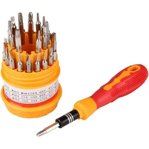 31-in-1 Magnetic Precision Screwdriver Set – Multi-Purpose Repair Kit for Electronics – High-Visibility Red & Yellow Case