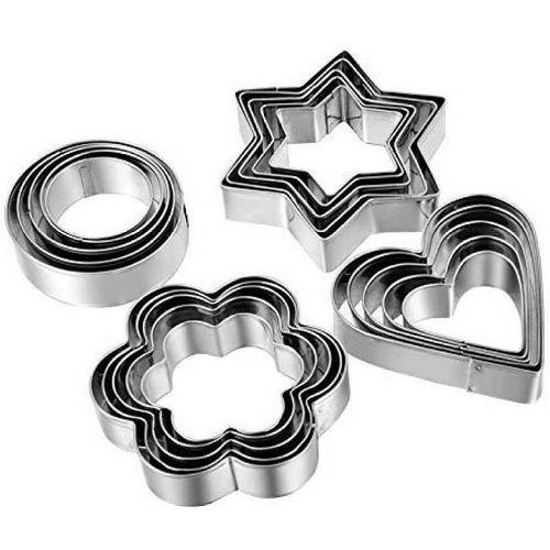 12-Piece Stainless Steel Cookie Cutter Set – 4 Classic Shapes in Multiple Sizes – Professional Grade Biscuit & Pastry Cutters – Silver