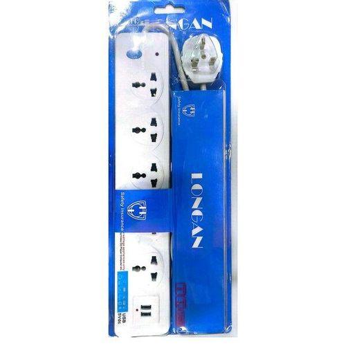 Logan Longan 5-Way Power Extension – 2 Integrated USB Charging Ports – Advanced Surge Protection – Heavy-Duty Multi-Plug Socket Strip (White)
