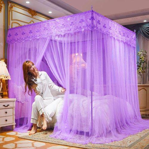David Ultimate Protection & Cozy Mosquito Net with 4 Stainless Steel Stands & 3 Doors Design Bed Net S1 - Purple