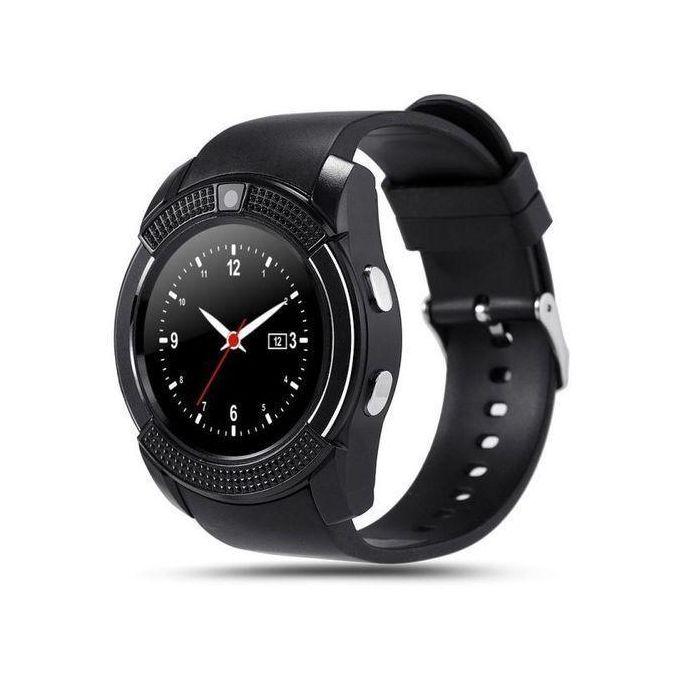 Silicon Round Smart Watch With Sim Card & Bluetooth - Black