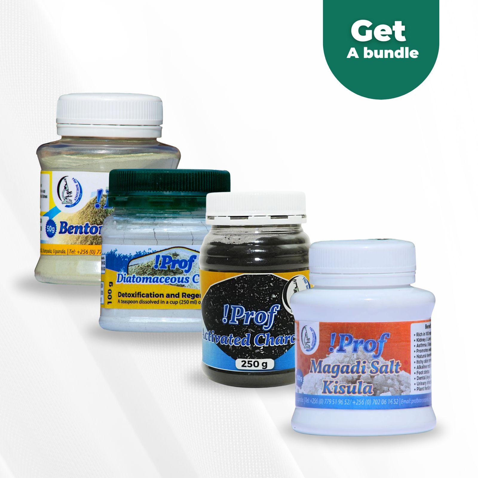 Prof Natural Detox Blend - 4-in-1 Mineral Cleanse with Bentonite Clay, Activated Charcoal, Rock Salt (Kisula) & Diatomaceous Earth - 100% Pure & Additive-Free for Internal & External Use