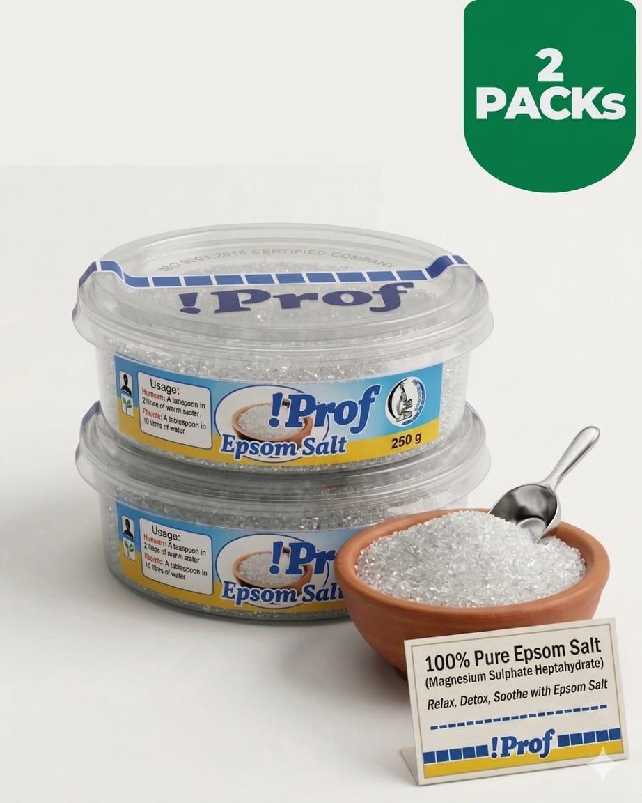 Two Packs Prof Epsom Salt 250g – 100% Pure Magnesium Sulfate for Muscle Relief, Relaxation, Skin Care & Natural Detox