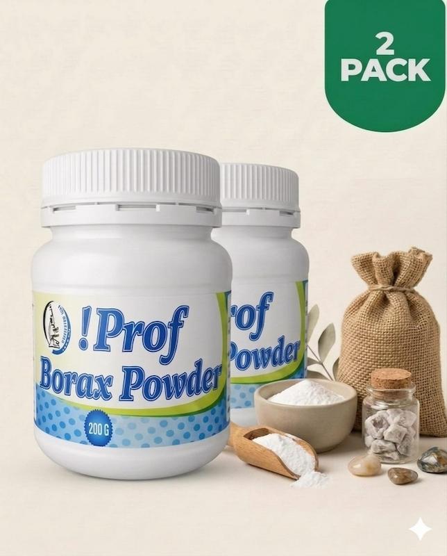 Two Packs Prof Borax Powder 200g (100% Pure Sodium Borate) – Multi-Purpose Natural Cleaner, Laundry Booster, & Deodorizer – Eco-Friendly, Non-Toxic Household Essential for DIY Crafts & Stain Removal.