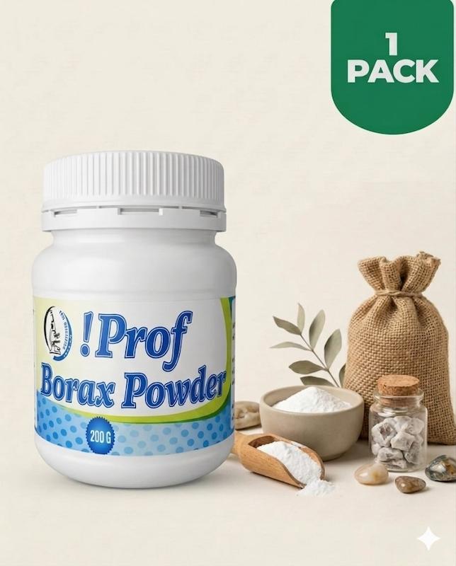 Prof Borax Powder 200g (100% Pure Sodium Borate) – Multi-Purpose Natural Cleaner, Laundry Booster, & Deodorizer – Eco-Friendly, Non-Toxic Household Essential for DIY Crafts & Stain Removal.