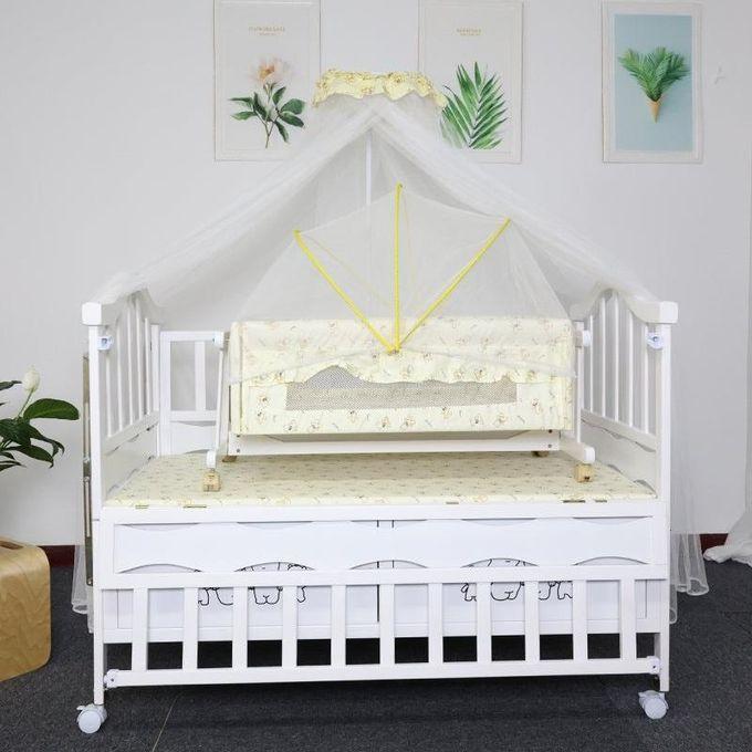2in1 Baby Wooden Bed With Stand Net - White