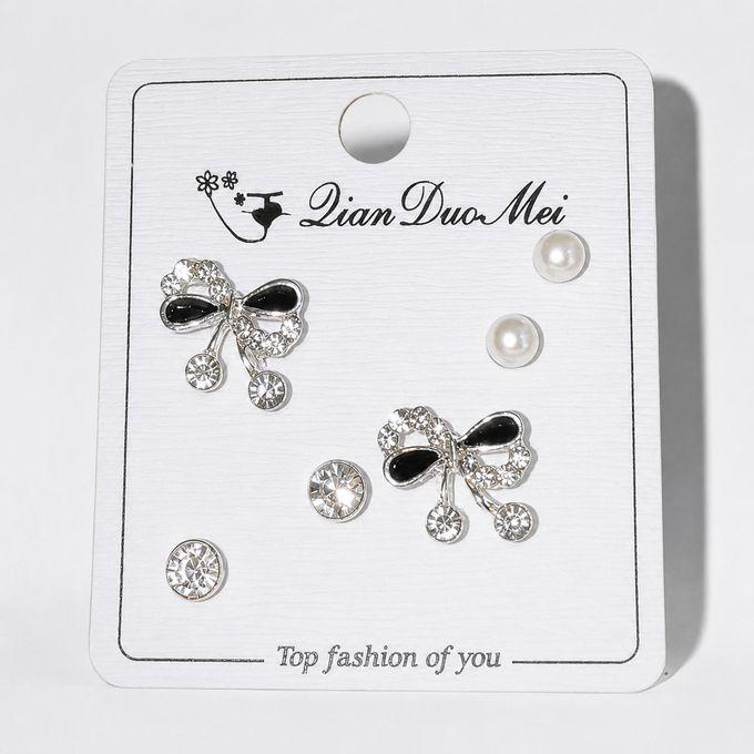 Elegant Bow Pearl Earrings Set