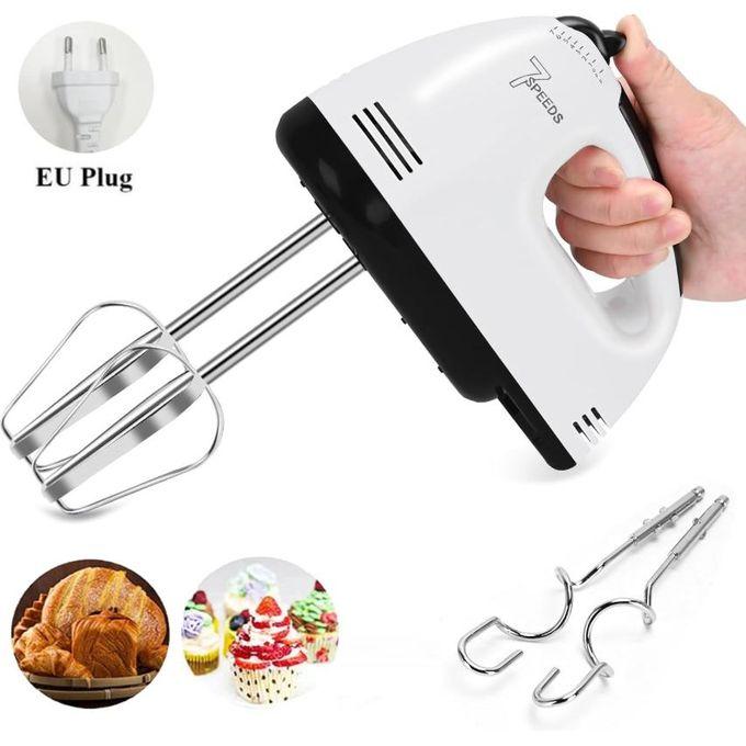 Electric Hand Mixer - 7-Speed, 100W, White, PP & Galvanized Iron, Includes 2 Whisks & 2 Dough Hooks