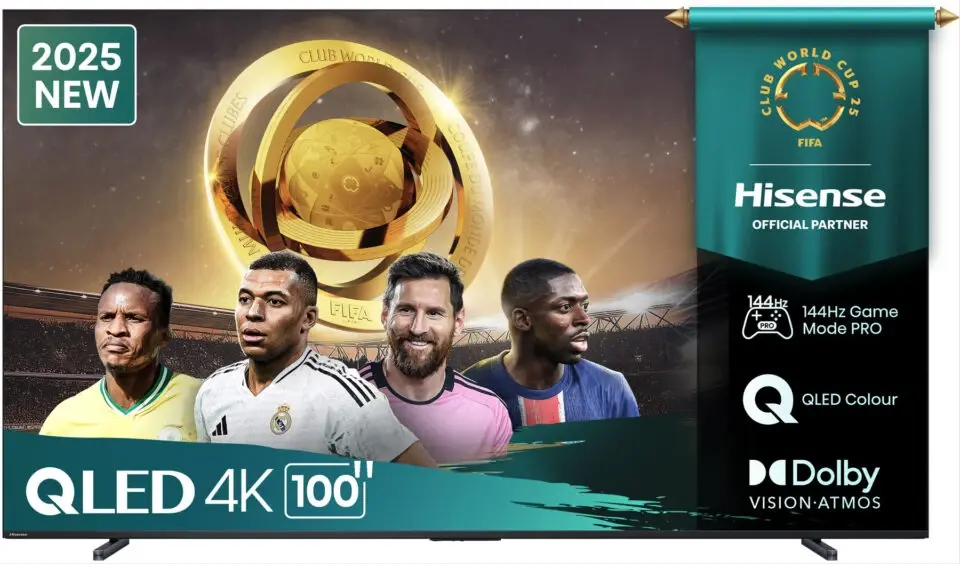 Hisense 100 Inch QLED UHD 4K Smart TV, (2025 Model), Q7 Series 100Q7Q, 144Hz Refresh Rate VRR Game Mode Pro, AI Picture, AI Smooth Motion, Ultra Slim Design, VIDAA, Inbuilt Free To Air Reciever – Black