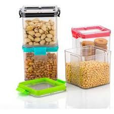 1300ml 4-Piece Plastic Transparent Plain Storage Box Tins Containers -Multi-colour.