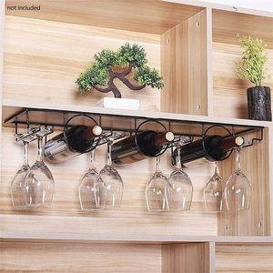 3 Bottle Wall Mounted Wine Bottle & Glass Rack, Black.